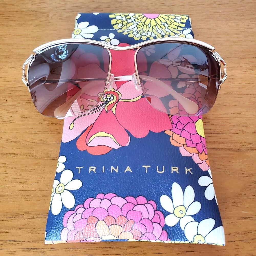 Trina Turk Vasto Sunglasses Ivory Summer Oversized Aviator Eye Optical 58-16-130